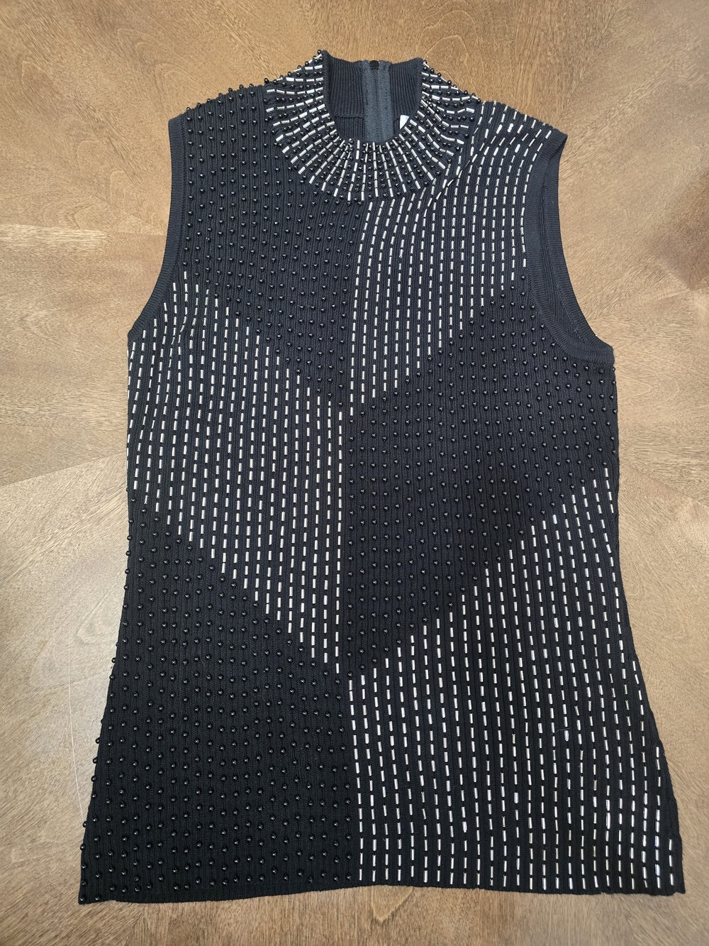 Sleeveless Black Beaded Knit Top
